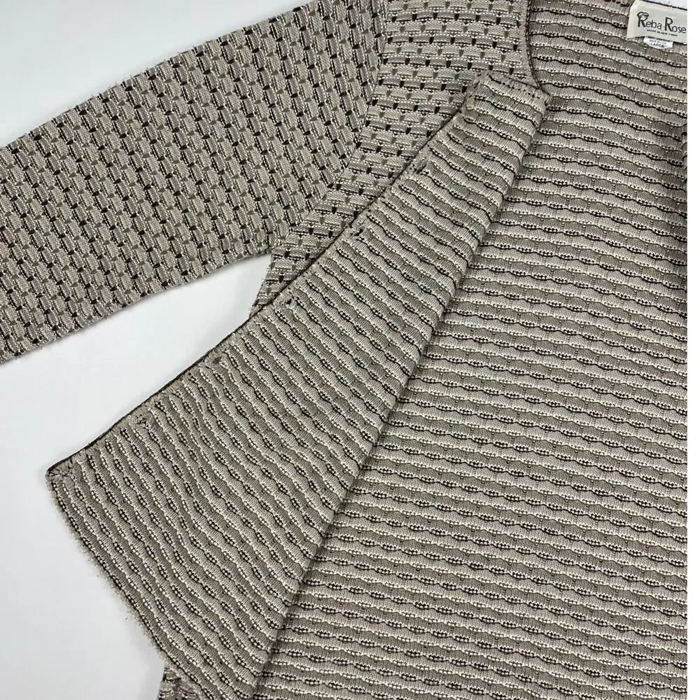 Vintage Knit Cream Brown Sweater Cardigan Button Up Made in New York Size Large